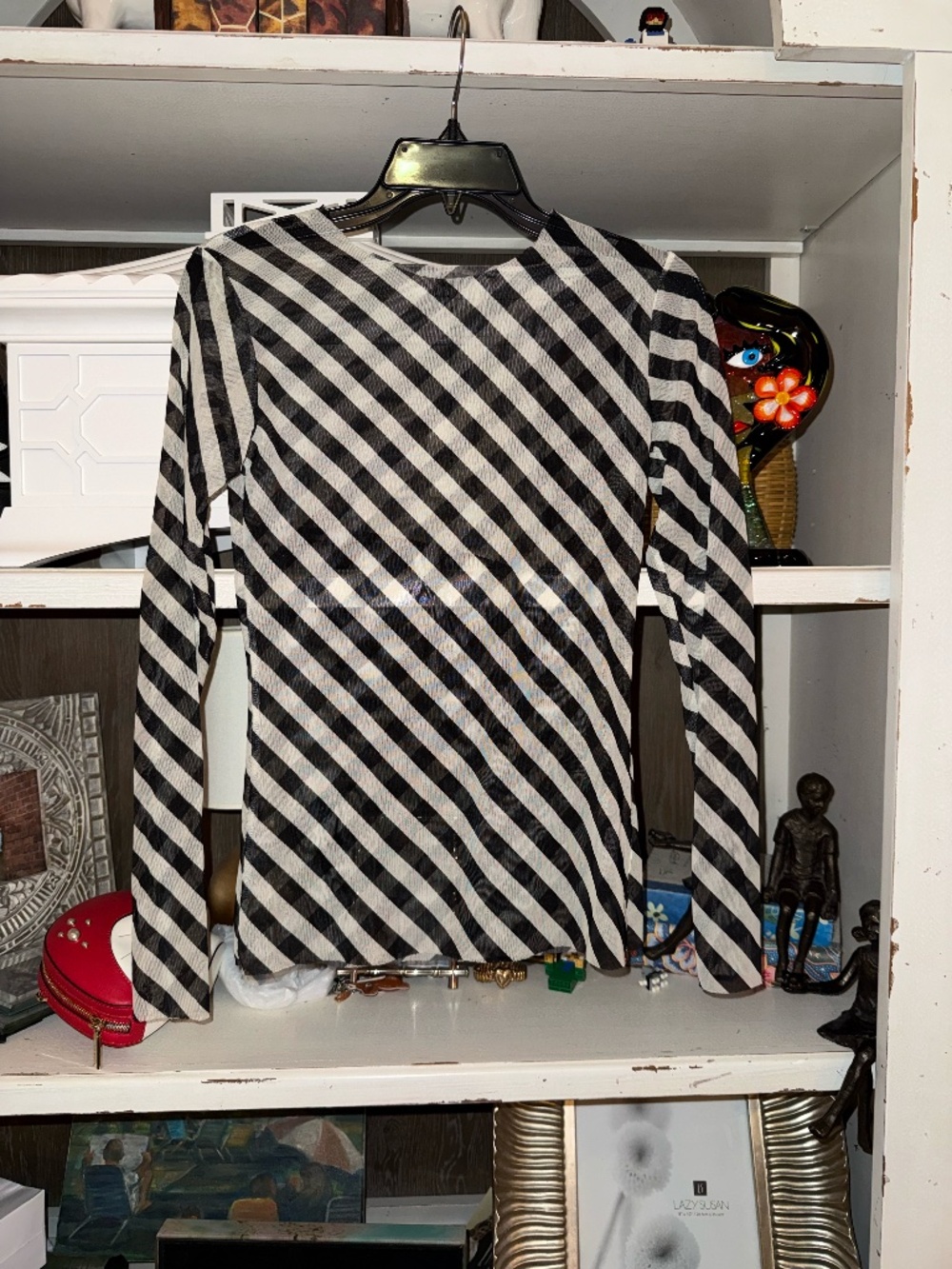 Dries Van Noten Small long sleeve mesh top black white stripe nwt